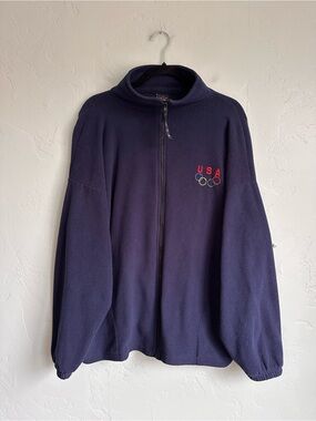90’s Vintage USA Olympic Navy Full-Zip Fleece Jacket Adult Size XL
